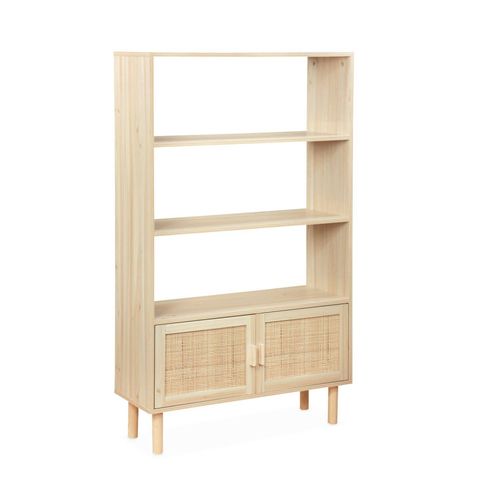 Étagère Bibliothèque Décor Bois Et Cannage Camargue 3 Niveaux 2 Portes