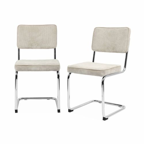 Lot De 2 Chaises Cantilever. Velours Côtelé Crème - Maja