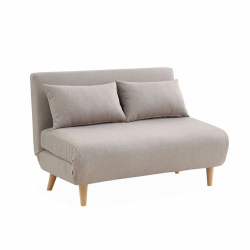 Canapé Convertible En Tissu - Guesta - 2 Places Scandinave. Pieds Bois Foncé. Beige. Banquette