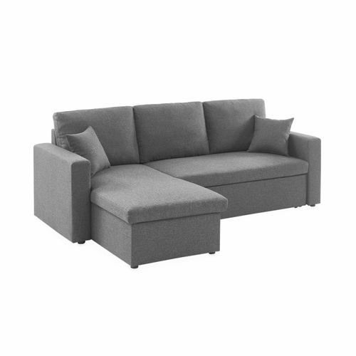 Canapé D'angle Convertible En Tissu Gris Chiné Foncé - Ida - 3 Places Fauteuil D'angle Réversible