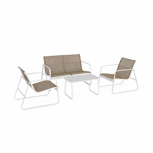 Salon De Jardin En Metal Et Textilene Pour 4 Personnes Blanc Et Naturel Design
