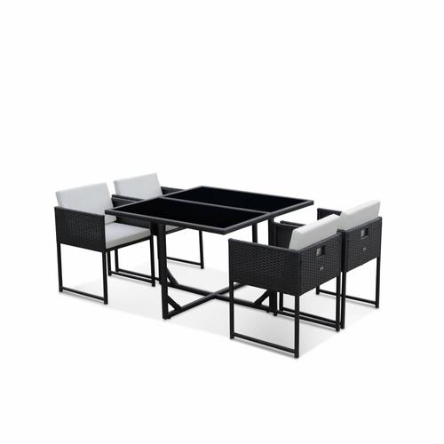 Table De Jardin En Résine 4 Places - Firenze 4 - Coloris Noir. Coussins Blancs. Table Encastrable