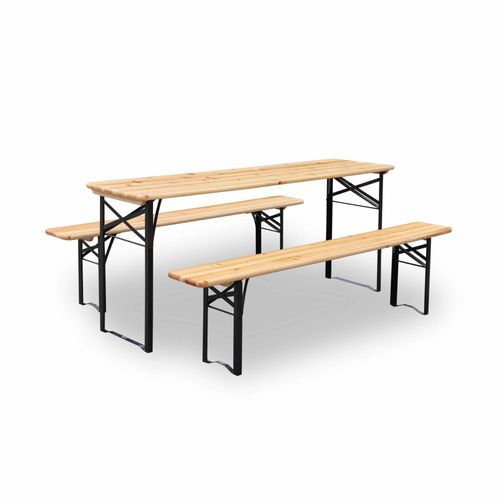 Table En Bois 180 Cm Avec 2 Bancs - Bayonne - Esprit Brasserie. Pliable. 6 Personnes