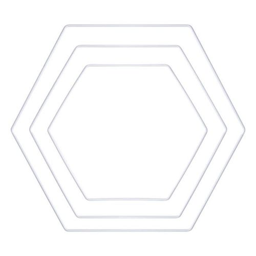 3 Anneaux En Métal Hexagone Blanc - 20, 25 Et 30 Cm