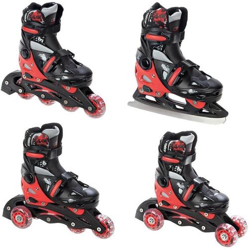 Roller En Ligne Singer Du 37 Au 40 + Patin A Glace Enfant Mixte Taille Ajustable Noir/Rouge Raven