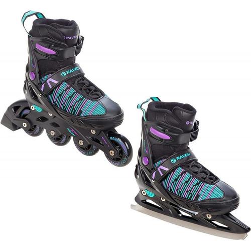 Roller En Ligne Cande Du 38 Au 42 + Patin A Glace Adulte Enfant Mixte Taille Ajustable Noir/Menthe/Violet Raven