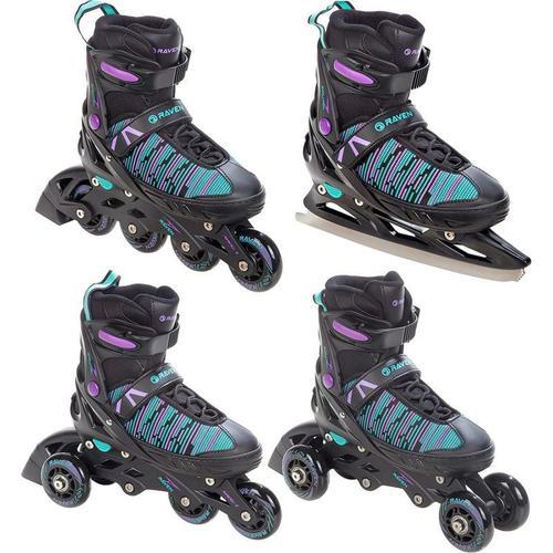 Roller En Ligne Cande Du 38 Au 42 + Patin A Roulette + Patin A Glace + Triskate Adulte Enfant Mixte Taille Ajustable Noir/Menthe/Violet Raven