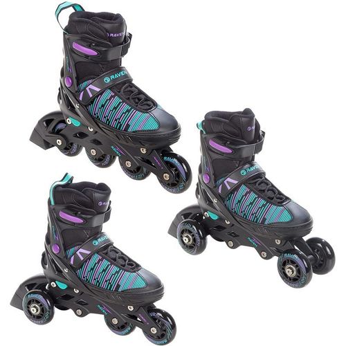 Roller En Ligne Cande Du 38 Au 42 + Patin A Roulette + Triskate Adulte Enfant Mixte Taille Ajustable Noir/Menthe/Violet Raven
