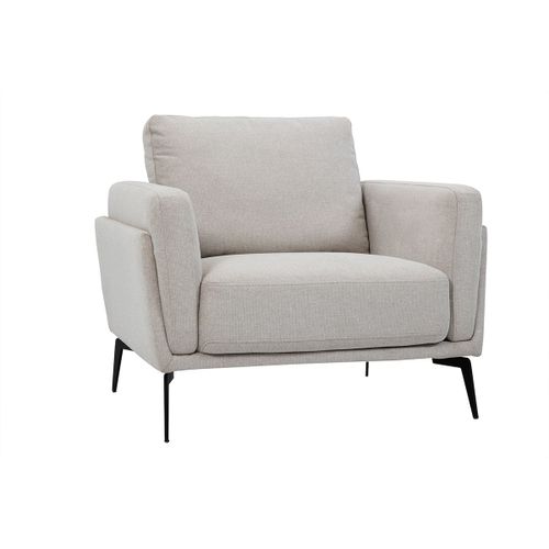 Fauteuil Design En Tissu Effet Velours Texturé Beige Et Métal Noir Mosco