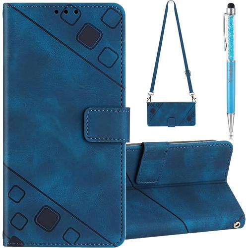 Coque Pour Samsung Galaxy A53 5g Avec Cordon, Réglable Lanyard Housse Rabat Portefeuille Cuir Etui, Slim Tpu Silicone Bumper Housse, Antichoc Wallet Case Samsung Galaxy A53 5g (Bleu)