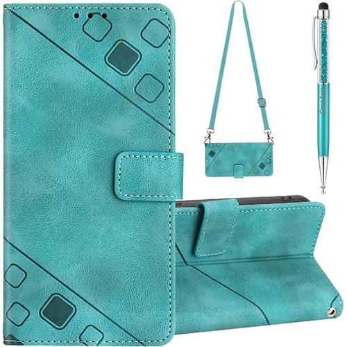 Coque Pour Samsung Galaxy A32 5g/M32 5g Avec Cordon, Réglable Lanyard Housse Rabat Portefeuille Cuir Etui, Slim Tpu Silicone Bumper Housse, Antichoc Wallet Case Samsung A32 5g/M32 5g (Vert)