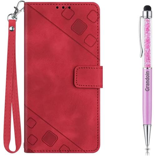 Coque En Cuir Samsung Galaxy A72 4g/5g, Étui Téléphone Samsung A72 4g/5g Wallet Case, Housse Portefeuille Cuir Etui Galaxy A72 4g/5g Fonction Stand Etui Coque Pour Samsung A72 4g/5g(Rouge)