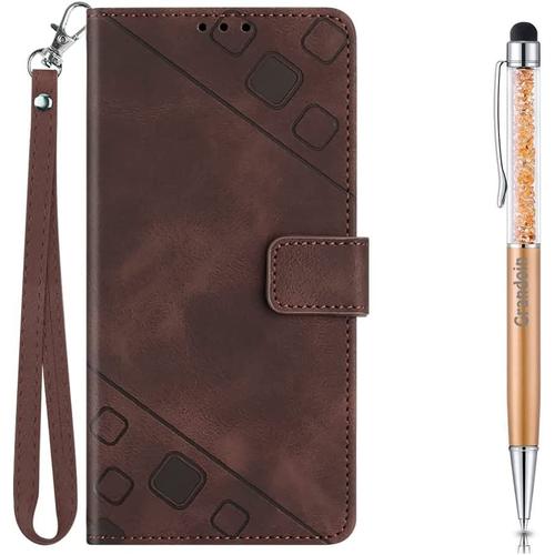 Coque En Cuir Samsung Galaxy A22 5g, Étui Téléphone Samsung A22 5g Wallet Case, Housse Portefeuille Cuir Etui Galaxy A22 5g Fonction Stand Magnétique Etui Coque Pour Samsung A22 5g(Brun)