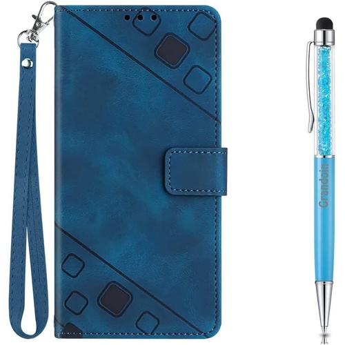 Coque En Cuir Samsung Galaxy A12/M12, Étui Téléphone Samsung A12/M12 Wallet Case, Housse Portefeuille Cuir Etui Galaxy A12/M12 Fonction Stand Magnétique Etui Coque Pour Samsung A12/M12(Bleu)