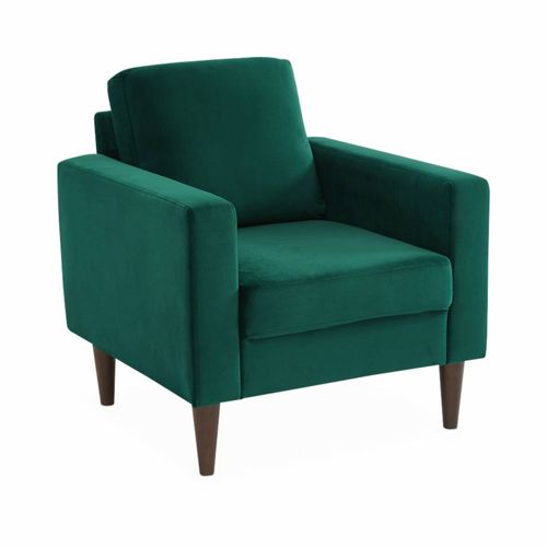 Fauteuil Scandinave En Velours Vert Anglais - Bjorn - Canapé 1 Place Fixe Droit Pieds Bois D'hévéa