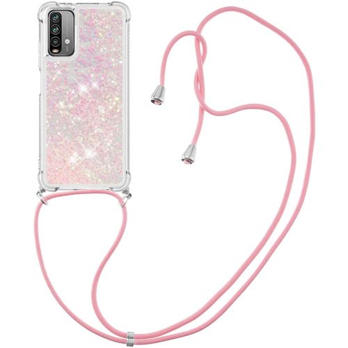 Pour Xiaomi Redmi 9t Coque, Bling Liquide Paillette Antichoc Kawaii Etui Housse Avec Cordage Lanyard Case Pour Xiaomi Redmi 9t. Lp Star Pink
