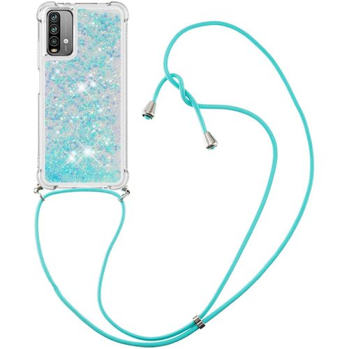 Pour Xiaomi Redmi 9t Coque, Bling Liquide Paillette Antichoc Kawaii Etui Housse Avec Cordage Lanyard Case Pour Xiaomi Redmi 9t. Lp Star Blue