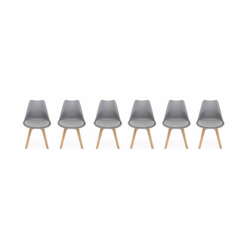 Lot De 6 Chaises Scandinaves Pieds Bois De Hêtre Fauteuils 1 Place Gris
