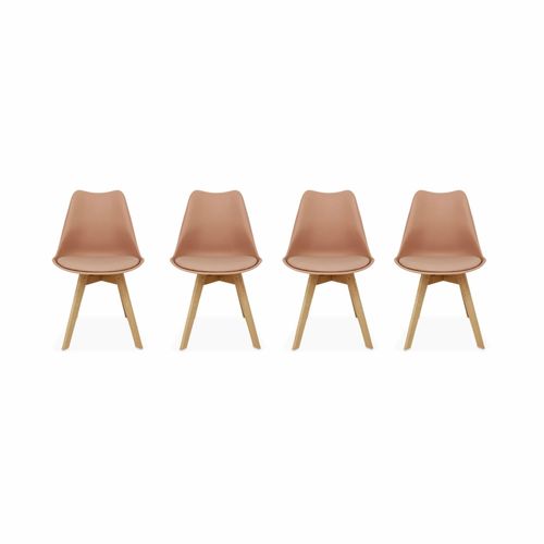 Lot De 4 Chaises Scandinaves. Pieds Bois De Hêtre. Fauteuils 1 Place. Vieux Rose