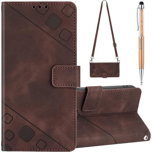 Coque Pour Oppo A57 5g/4g 2022 Avec Cordon, Réglable Lanyard Housse Rabat Portefeuille Cuir Etui, Slim Tpu Silicone Bumper Magnétique Housse, Antichoc Wallet Case Oppo A57 5g/4g 2022 (Brun)