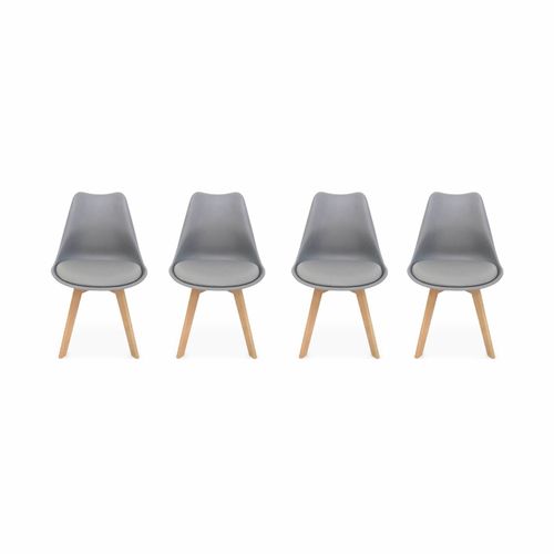Lot De 4 Chaises Scandinaves. Pieds Bois De Hêtre. Fauteuils 1 Place. Gris