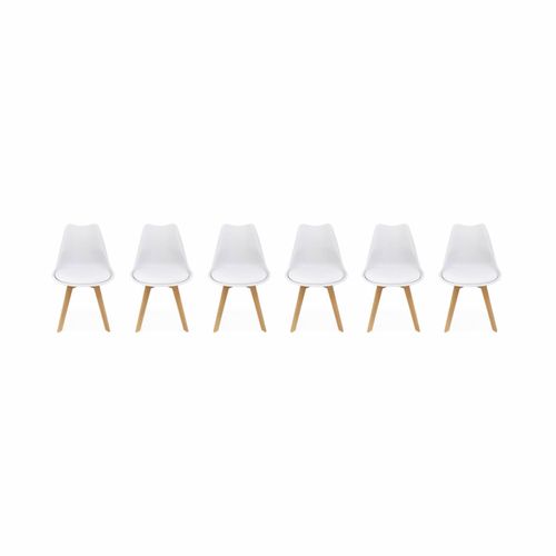Lot De 6 Chaises Scandinaves Pieds Bois De Hêtre Fauteuils 1 Place Blancs