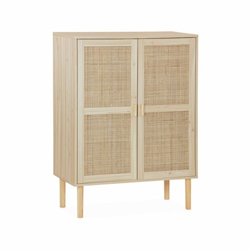 Buffet En Cannage Camargue Décor Bois Et Cannage 2 Portes L 80 X L 40 X H110 Cm