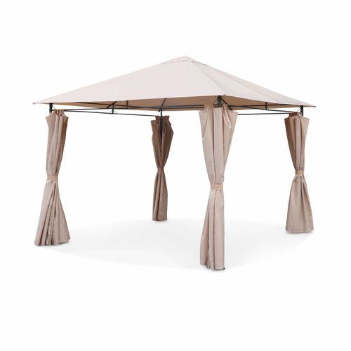 Tonnelle 3x3 M - Elusa - Toile Beige - Pergola Avec Rideaux. Tente De Jardin. Barnum. Chapiteau