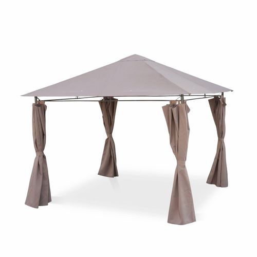 Tonnelle 3x3 M - Elusa - Toile Taupe - Pergola Avec Rideaux. Tente De Jardin. Barnum. Chapiteau.