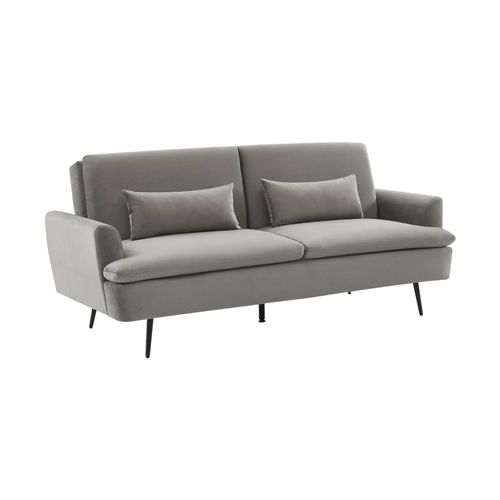 Canapé Convertible John 2-3 Places Pieds Métal Et Velours Gris Clair L 210 X P111 X H48cm