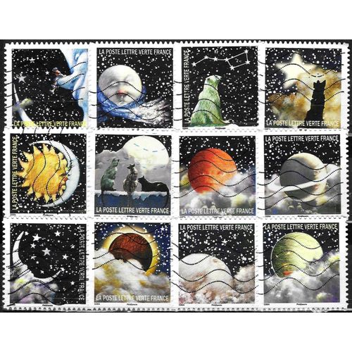 France 2016, Belle Série Complète 12 Timbres Yvert 1324 À 1335, Correspondances Planétaires, Oblitérés, Tbe.