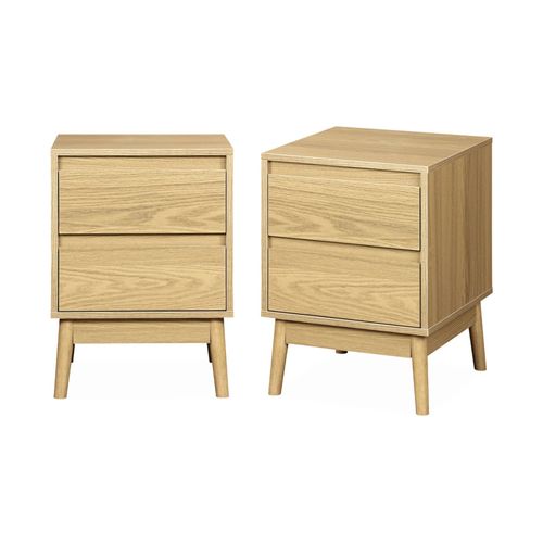 Lot De 2 Tables De Chevet Décor Bois Deux Tiroirs
