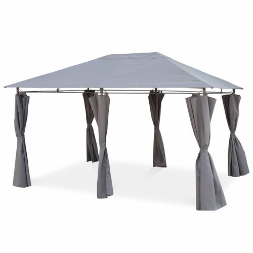 Tonnelle 3x4 M - Divio - Toile Grise - Pergola Avec Rideaux. Tente De Jardin. Barnum. Chapiteau