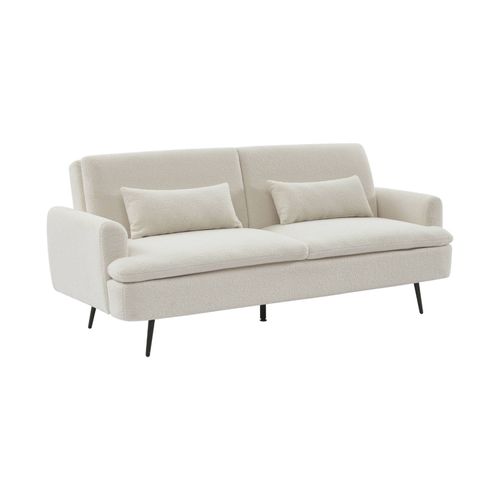 Canapé Convertible John 2-3 Places Pieds Métal Et Tissu Bouclette Blanche L 210 X P111 X H48cm