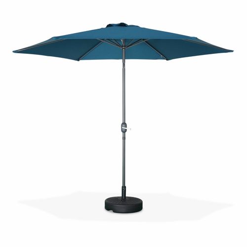 Parasol Droit Rond Ø300 Cm Touquet Bleu Canard Mât Central En Aluminium Orientable Et Manivelle