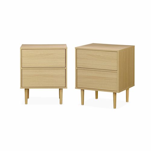 Lot De 2 Tables De Chevet Décor Bois Naturel Mika 2 Tiroirs L 48 X L 40 X H 59cm