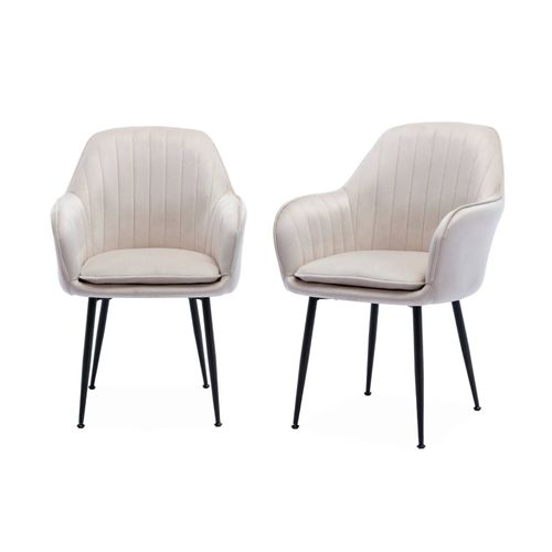 Lot De 2 Fauteuils En Velours Blanc Cassé Et Pieds En Métal Noir. Shella L 57 X P 59 X H 84.5