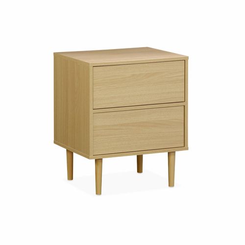 Table De Chevet Décor Bois Naturel - Mika - 2 Tiroirs - L 48 X L 40 X H 59cm.