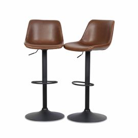 Tabourets De Bar Réglables - Noah - Simili Cuir Marron - Hauteur Réglable 60.5/81.5cm