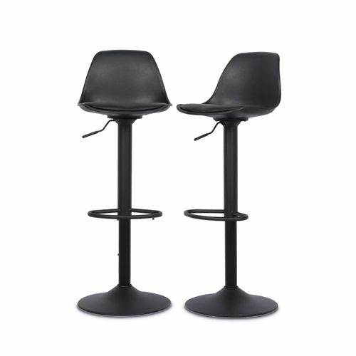Lot De 2 Tabourets De Bar Réglables 61.5/83.5cm - Noah - Simili Cuir Noir - Hauteur Réglable