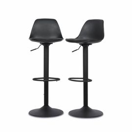 Lot De 2 Tabourets De Bar Réglables 61.5/83.5cm - Noah - Simili Cuir Noir - Hauteur Réglable