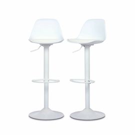Lot De 2 Tabourets De Bar Réglables 61.5/83.5cm - Noah - Simili Cuir Blanc - Hauteur Réglable