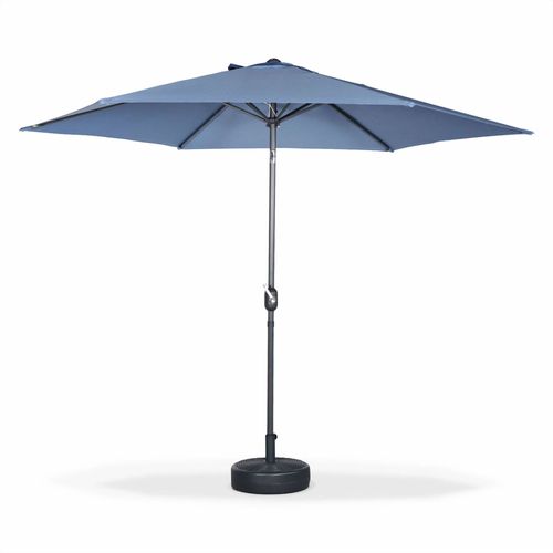 Parasol Droit Rond Ø300 Cm Touquet Bleu Grisé Mât Central En Aluminium Orientable Et Manivelle