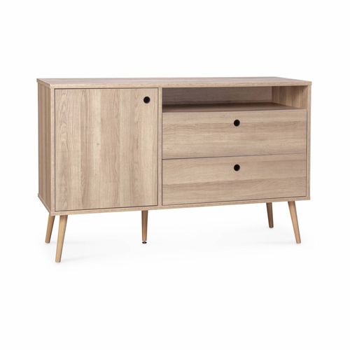 Buffet En Décor Bois 120x39x75cm - Scandi - 1 Porte, 2 Tiroirs