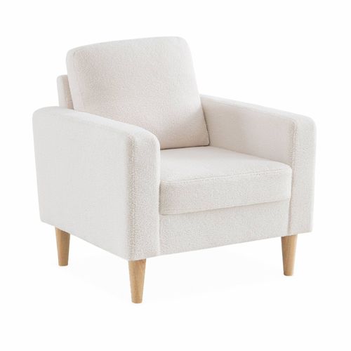 Fauteuil À Bouclettes Blanches. Scandinave - Bjorn - Canapé 1 Place Fixe Droit Pieds Bois
