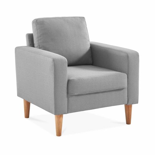 Fauteuil Scandinave En Tissu Gris Clair Bjorn Canapé 1 Place Fixe Droit Pieds Bois