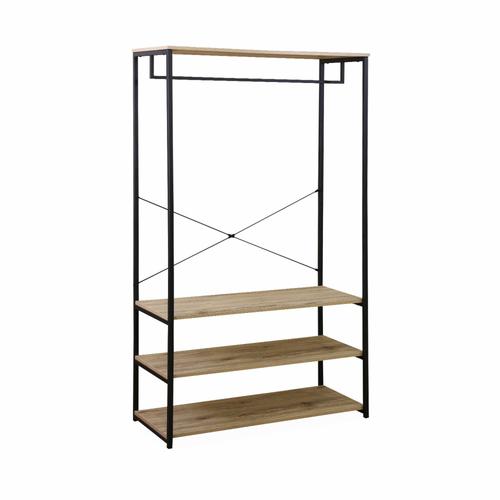 Dressing Vestiaire Portemanteau En Métal Noir Et Décor Bois Loft 3 Étagères Une Barre De