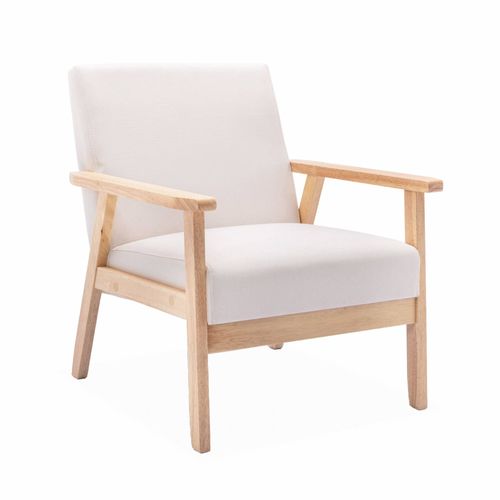Fauteuil Scandinave En Bois Et Tissu Crème Isak L 64 X P 69.5 X H 73cm