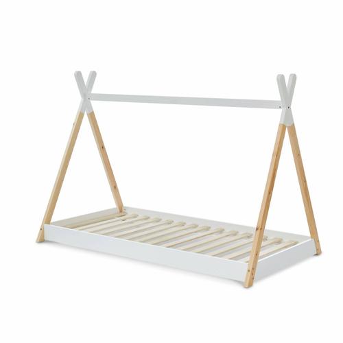 Lit Tipi En Bois Massif Pin Naturel Blanc Sommier Inclus 90x190 Cm Tobias