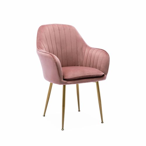 Fauteuil En Velours Vieux Rose Et Pieds En Métal Doré Shella L 58 X P 58 X H 85